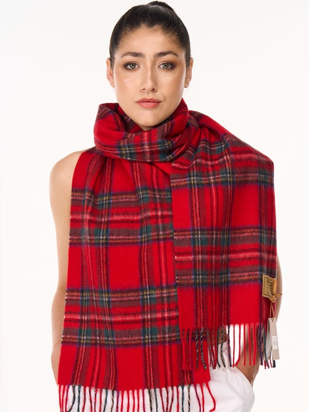 Ingles Buchan Blue & Red Tartan Scarf 100% Pure New Wool. Made in Scotland